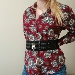 Vintage 80s burgundy patterned western button down blouse, size 10 (S/M)